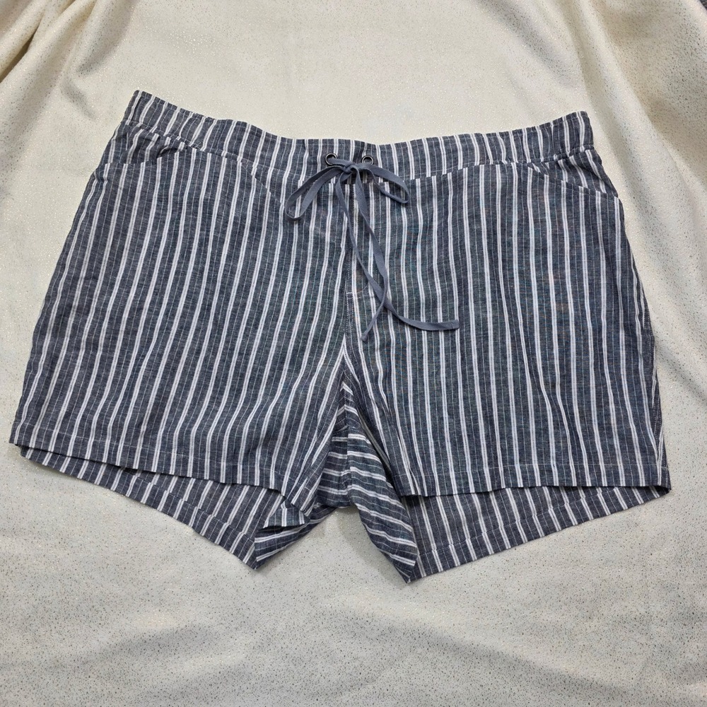 Lane Bryant Women Shorts Linen Blend Striped Elastic Waist Casual‎ Plus Size 26